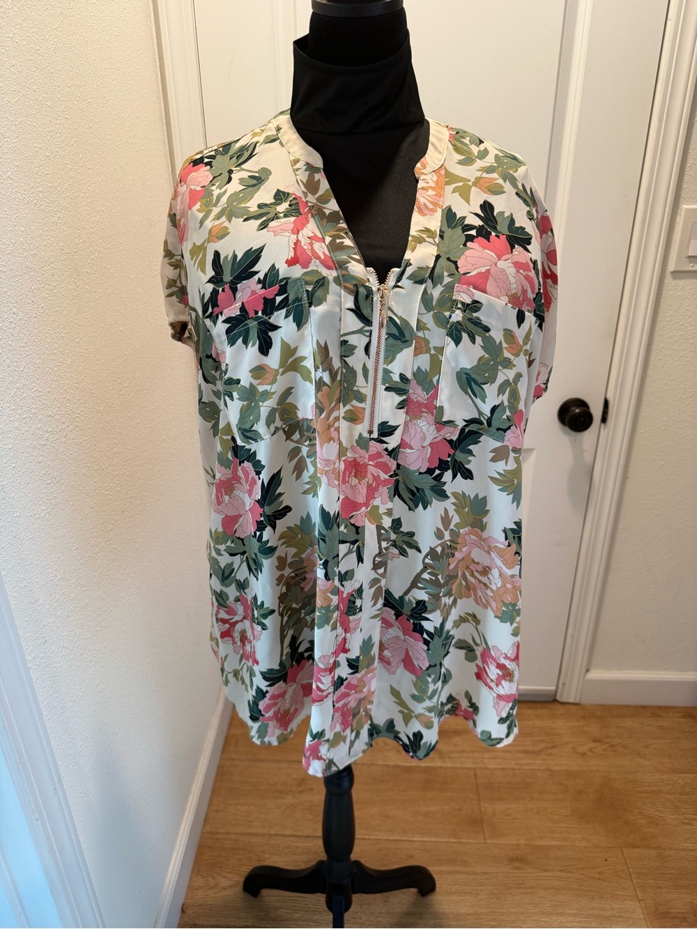 Torrid Floral Blouse with Pink, Green, White and Coral Print